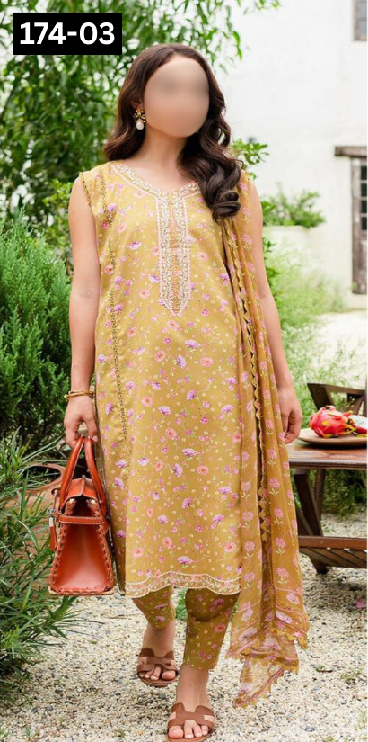 VOL 174 | DS 03 | DIGITAL PRINTED BANA DORA DHANAK 3PC DHANAK BANA DORA DUPATTA