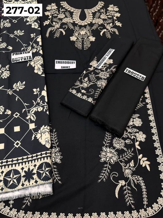 VOL 277 | DS 02 | DHANAK EMBROIDERED WOOL SHAWL 3PC