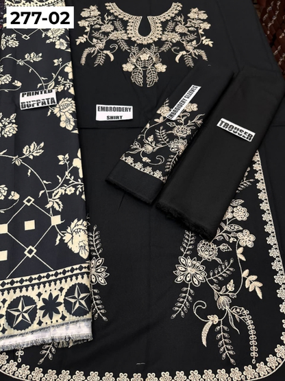 VOL 277 | DS 02 | DHANAK EMBROIDERED WOOL SHAWL 3PC