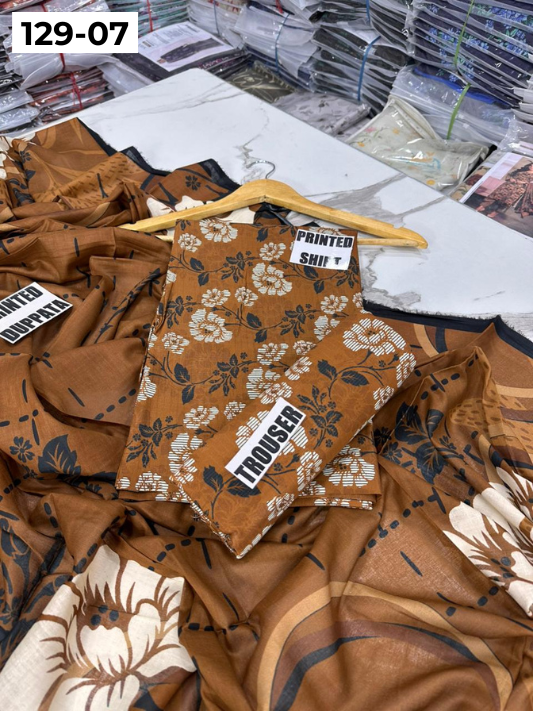 VOL 129 | DS 07 | DIGITAL PRINTED BANADORA LAWN 3PC VOIL LAWN DUPATTA