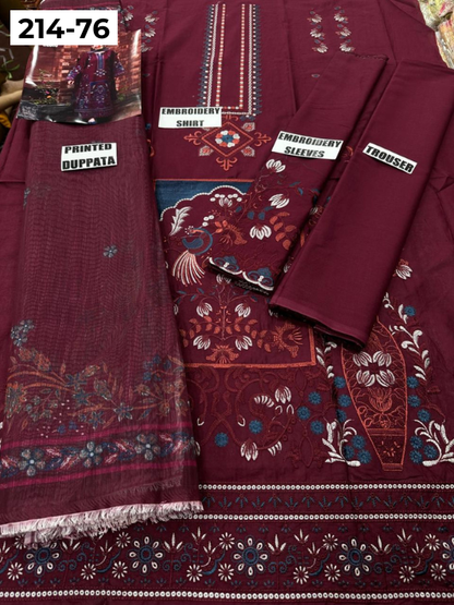 VOL 214 | DS 76 | LAWN LUXURY EMBROIDERED 3PC