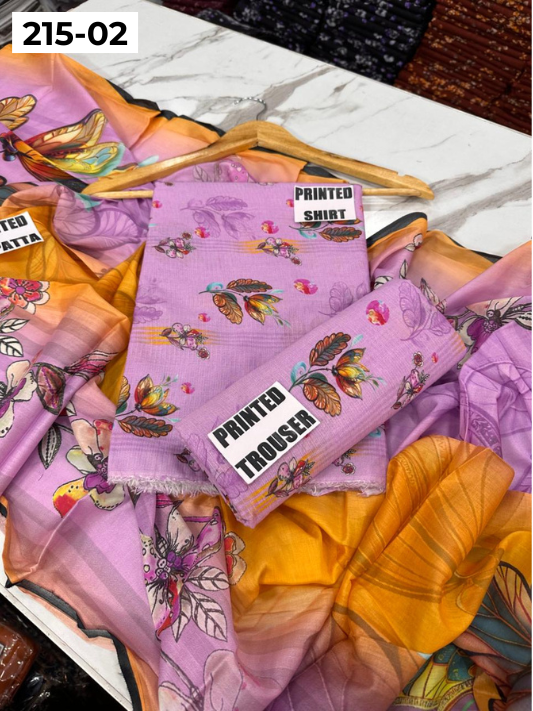 VOL 215 | DS 02 | DIGITAL PRINTED BANADORA LAWN 3PC VOIL LAWN DUPATTA