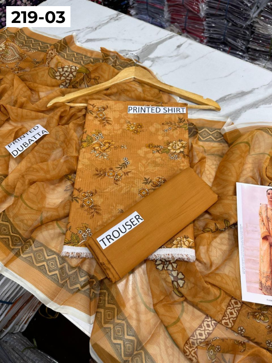 VOL 219 | DS 03 | ETHNC LAWN 3PC | DIGITAL PRINTED BANADORA LAWN SHIRT PLAIN TROUSER BAMBER CHIFFON DUPATTA