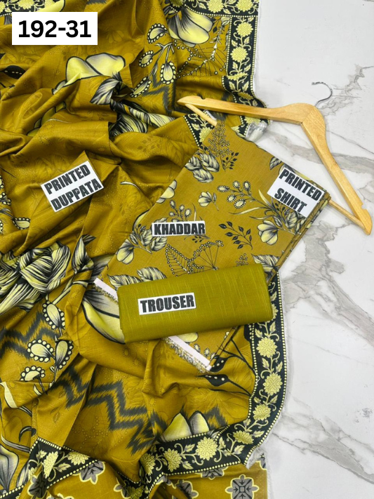 VOL 192 | DS 31 | DIGITAL PRINTED KHADDAR 3PC DYED TROUSER