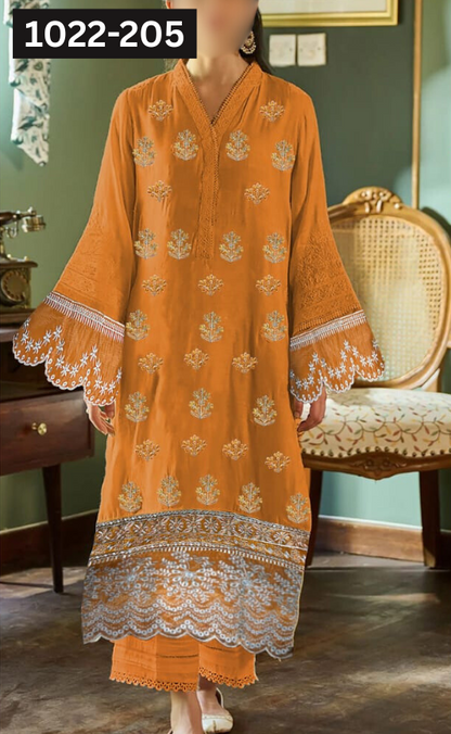 VOL 1022 | DS 205 | DHANAK DYED  EMBROIDERED 3PC DHANAK VELVET SHAWL