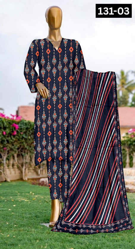 VOL 131 | DS 03 | DIGITAL PRINTED BANADORA LAWN 3PC VOIL LAWN DUPATTA