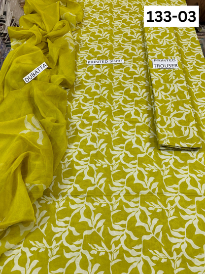 VOL 133 | DS 03 | DIGITAL PRINTED BANADORA LAWN 3PC BAMBER CHIFFON DUPATTA