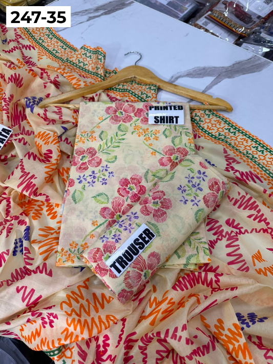 VOL 247 | DS 35 | DIGITAL PRINTED LAWN THREE PIECES VOIL LAWN DUPATTA