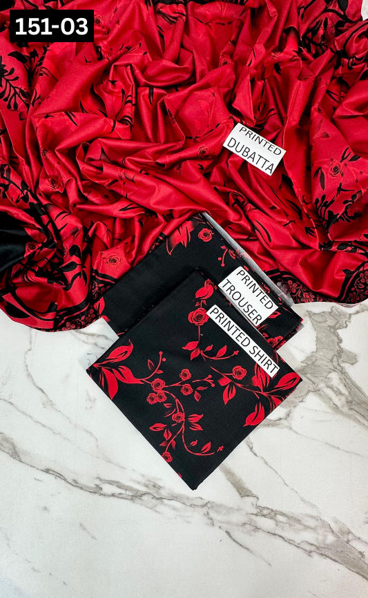 VOL 151 | DS 03 | DIGITAL PRINTED LINEN 3PC LINEN DUPATTA