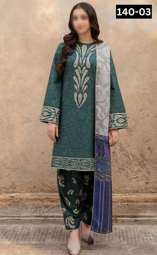 VOL 140 | DS 03 | DIGITAL PRINTED BANADORA LAWN 3PC | VOIL LAWN DUPATTA | EMBROIDERED ORAGANZA PATCHES