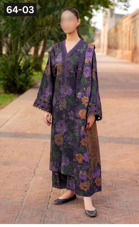 VOL 64 | DS 03 | DIGITAL PRINTED KHADDAR 3PC KHADDAR DUPATTA