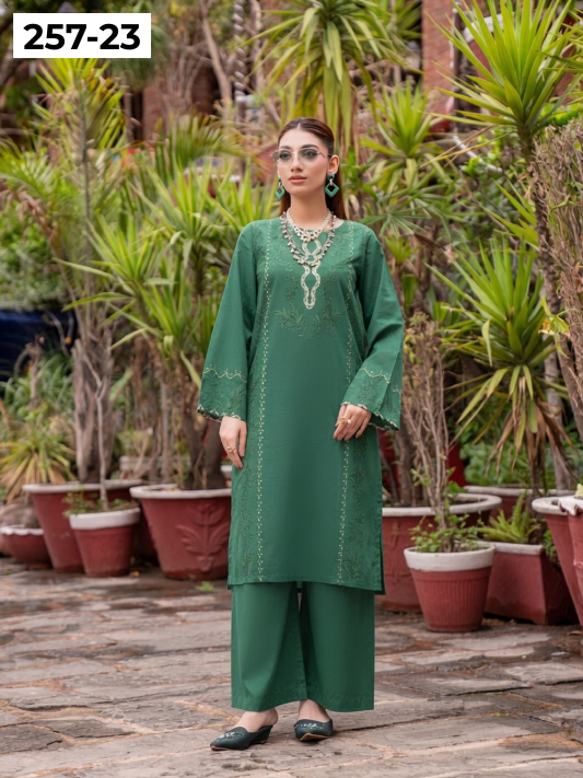 VOL 257 | DS 23 | PRINTED HIT CODES LAWN 2PC | DIGITAL PRINTED LAWN SHIRT, PLAIN COTTON TROUSER