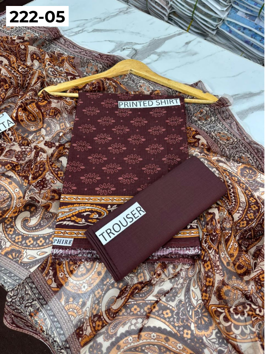 VOL 222 | DS 05 | BEECHTREE LAWN | DIGITAL PRINTED BANADORA LAWN SHIRT PLAIN TROUSER BAMBER CHIFFON DUPATTA