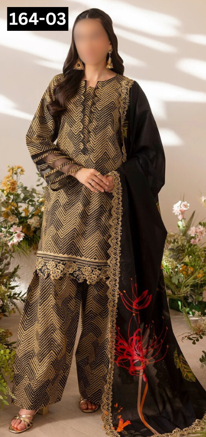 VOL 164 | DS 03 | DIGITAL PRINTED LINEN 3PC LINEN DUPATTA