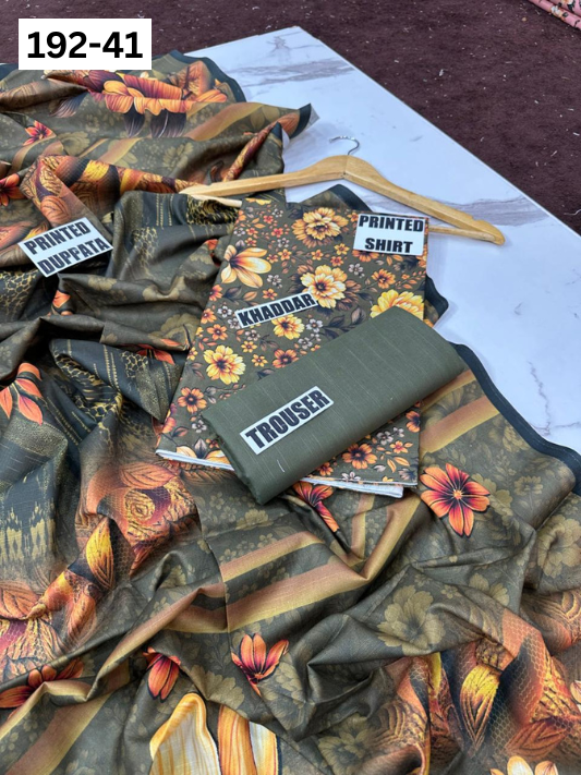 VOL 192 | DS 41 | DIGITAL PRINTED KHADDAR 3PC DYED TROUSER