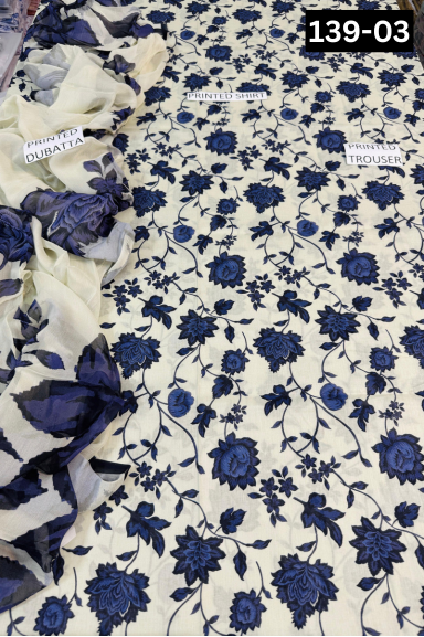 VOL 139 | DS 03 | DIGITAL PRINTED LAWN 3PC BAMBER CHIFFON DUPATTA
