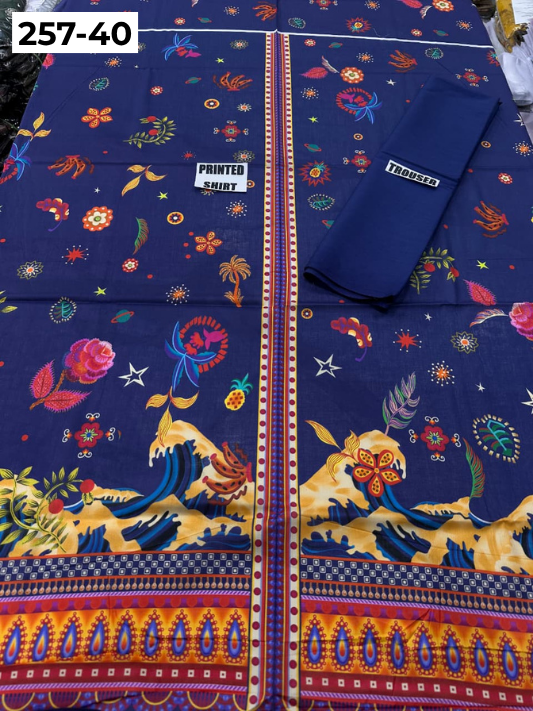 VOL 257 | DS 40 | PRINTED HIT CODES LAWN 2PC | DIGITAL PRINTED LAWN SHIRT, PLAIN COTTON TROUSER