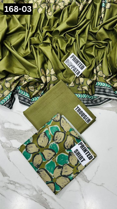 VOL 168 | DS 03 | DIGITAL PRINTED DHANAK 3PC DYED TROUSER DHANAK DUPATTA