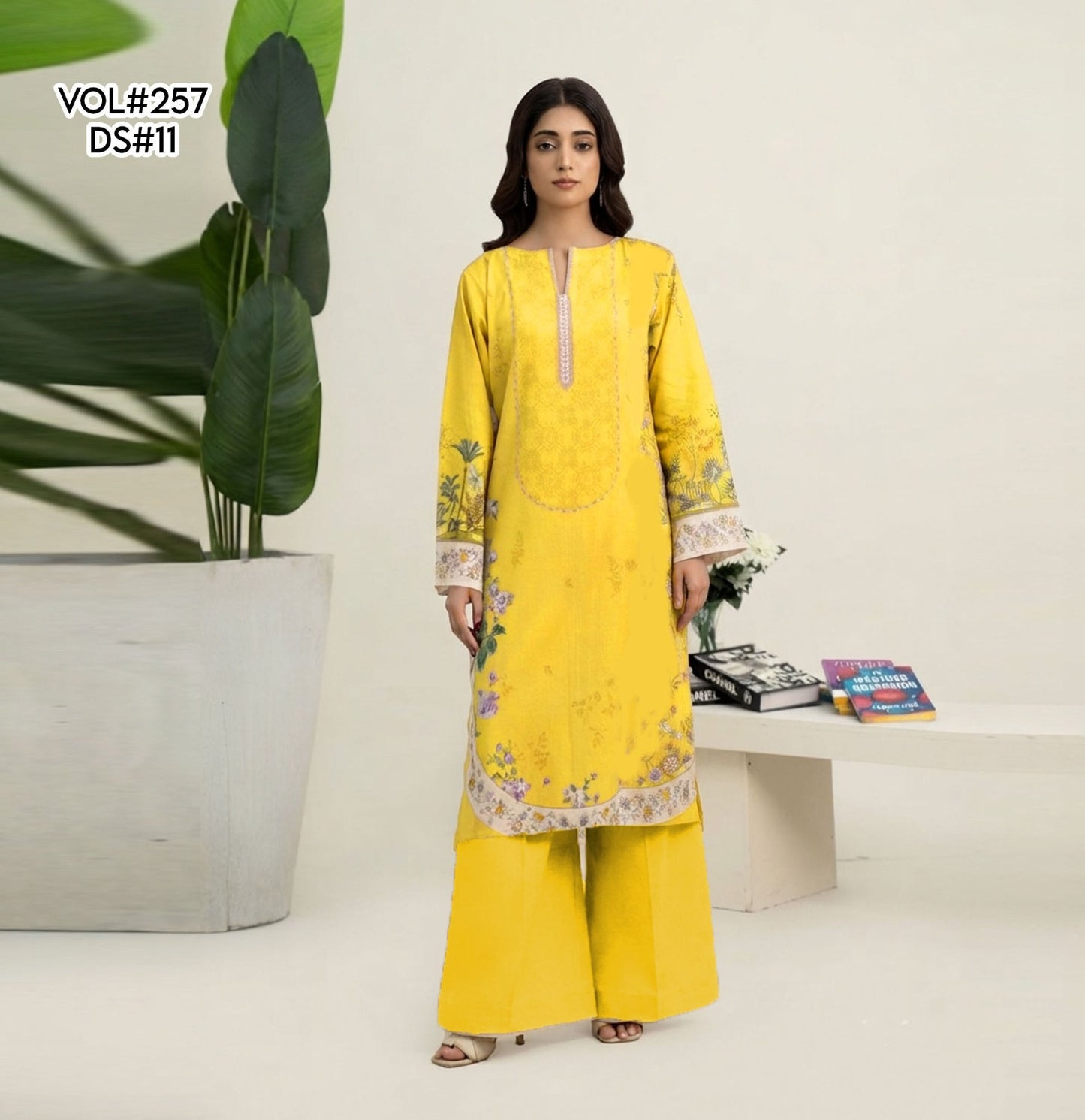 VOL 257 | DS 11 | PRINTED HIT CODES LAWN 2PC | DIGITAL PRINTED LAWN SHIRT, PLAIN COTTON TROUSER