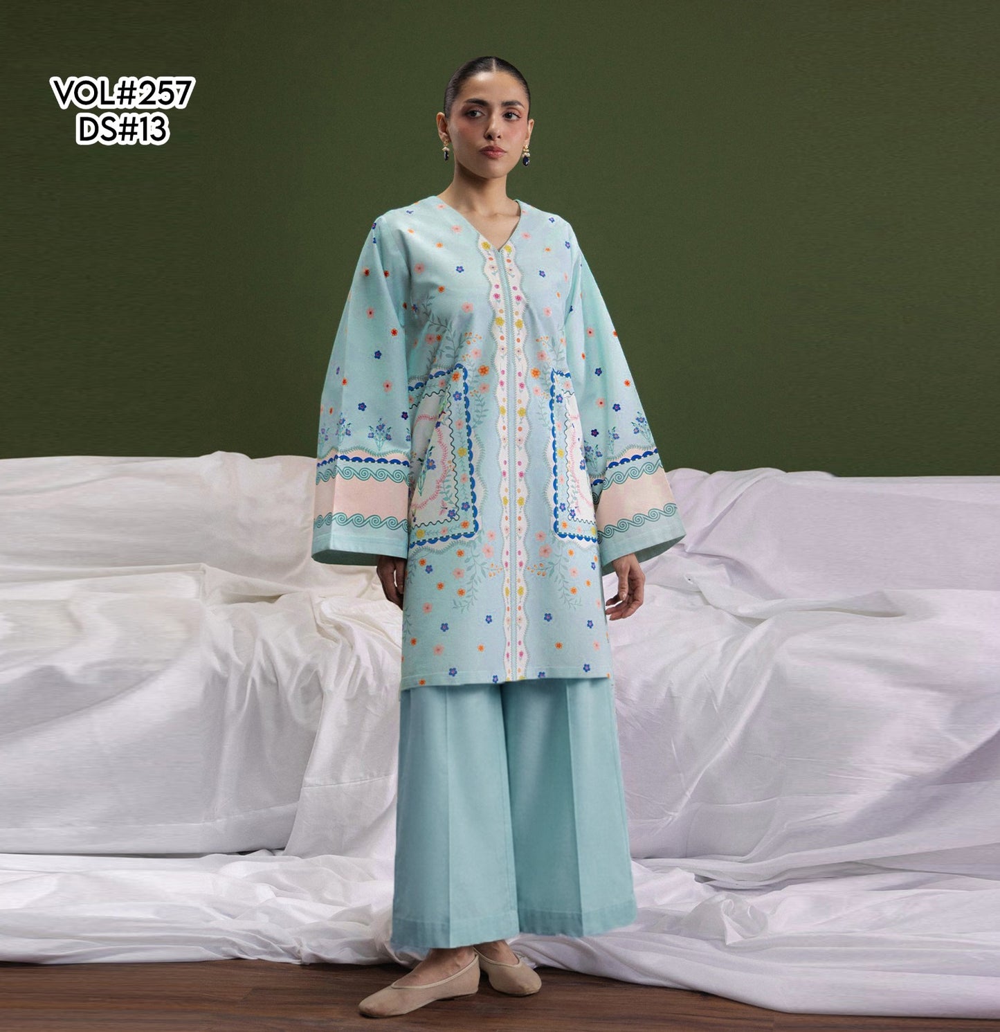 VOL 257 | DS 13 | PRINTED HIT CODES LAWN 2PC | DIGITAL PRINTED LAWN SHIRT, PLAIN COTTON TROUSER