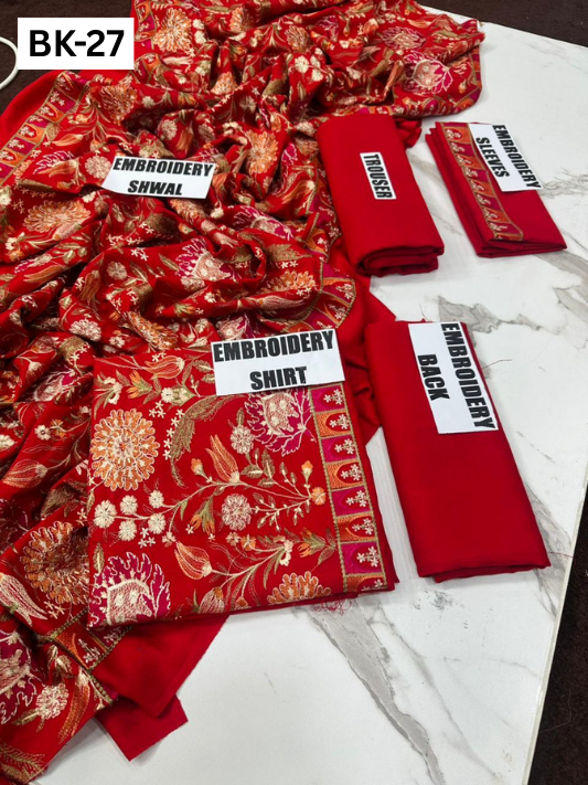 BAREEZE KARANDI | DS 27 | KARANDI EMBROIDERED 3PC WITH EMBROIDERED SHAWL