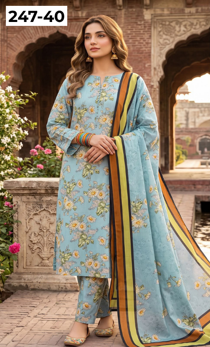 VOL 247 | DS 40 | DIGITAL PRINTED LAWN THREE PIECES VOIL LAWN DUPATTA