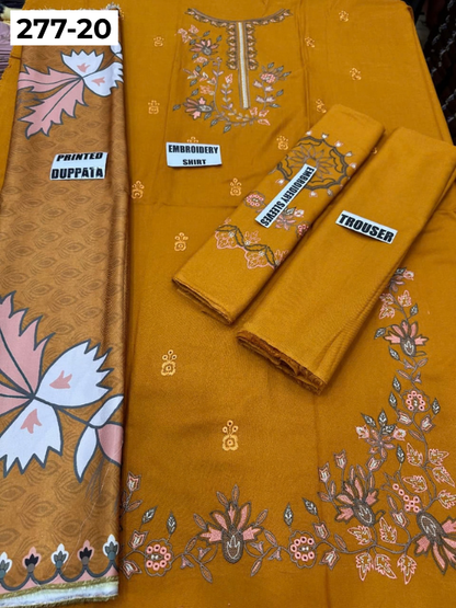 VOL 277 | DS 20 | DHANAK EMBROIDERED WOOL SHAWL 3PC