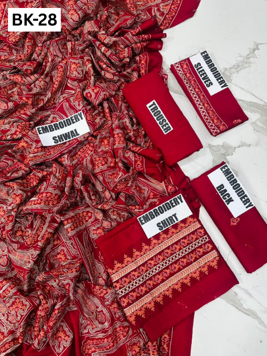 BAREEZE KARANDI | DS 28 | KARANDI EMBROIDERED 3PC WITH EMBROIDERED SHAWL