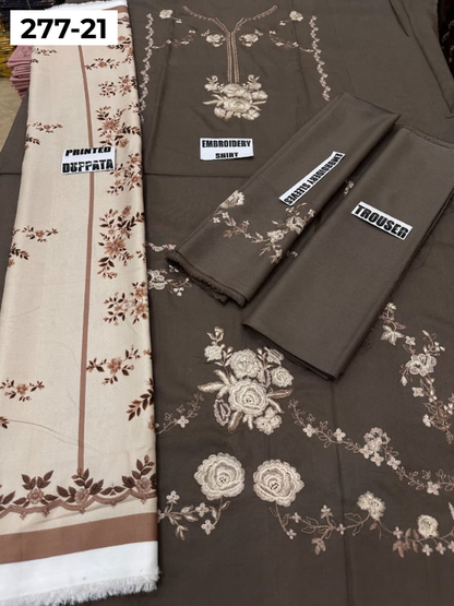 VOL 277 | DS 21 | DHANAK EMBROIDERED WOOL SHAWL 3PC