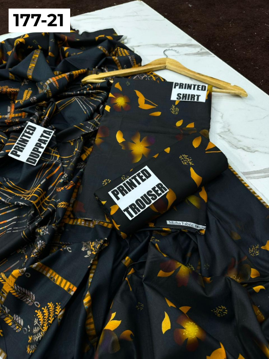 VOL 177 | DS 21 | DIGITAL PRINTED LINEN 3PC LINEN DUPATTA