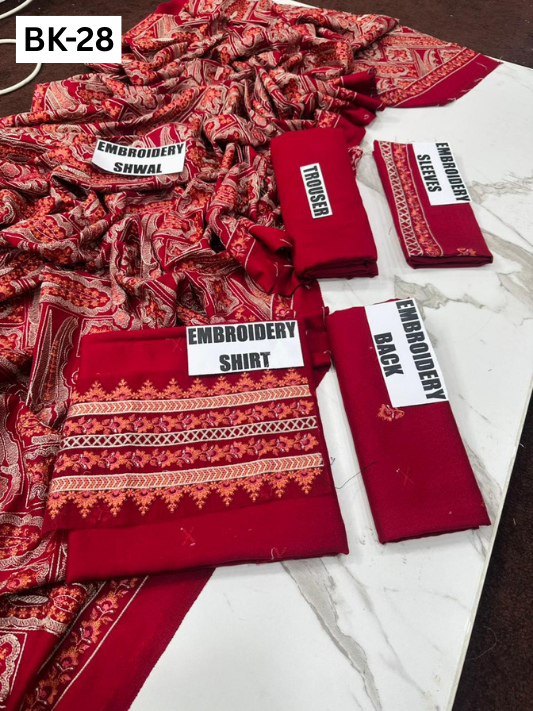 BAREEZE KARANDI | DS 28 | KARANDI EMBROIDERED 3PC WITH EMBROIDERED SHAWL