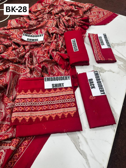 BAREEZE KARANDI | DS 28 | KARANDI EMBROIDERED 3PC WITH EMBROIDERED SHAWL