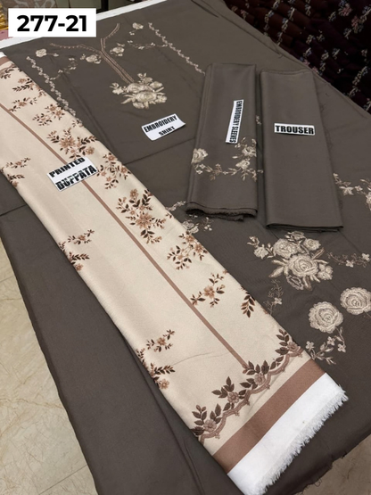 VOL 277 | DS 21 | DHANAK EMBROIDERED WOOL SHAWL 3PC