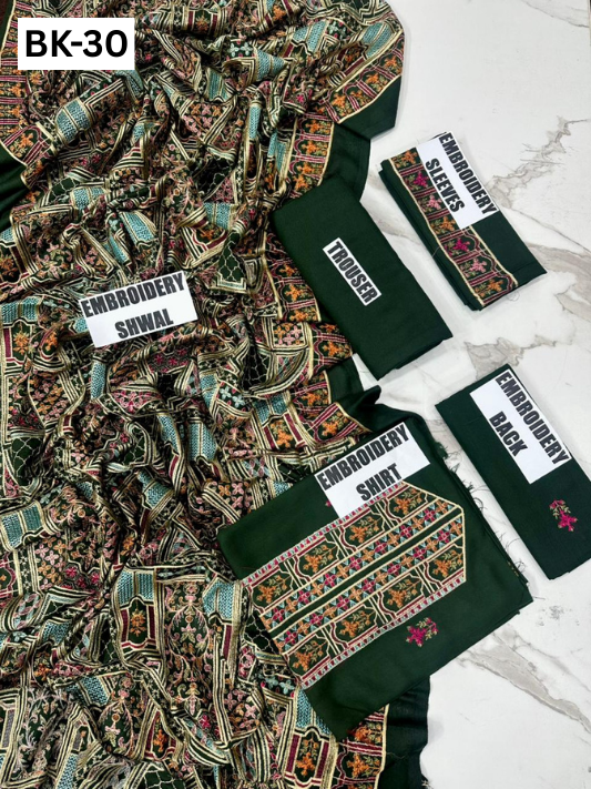 BAREEZE KARANDI | DS 30 | KARANDI EMBROIDERED 3PC WITH EMBROIDERED SHAWL