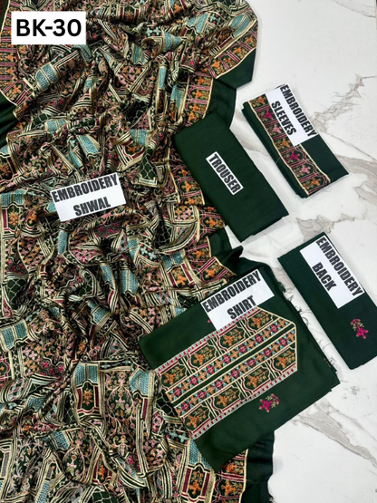 BAREEZE KARANDI | DS 30 | KARANDI EMBROIDERED 3PC WITH EMBROIDERED SHAWL