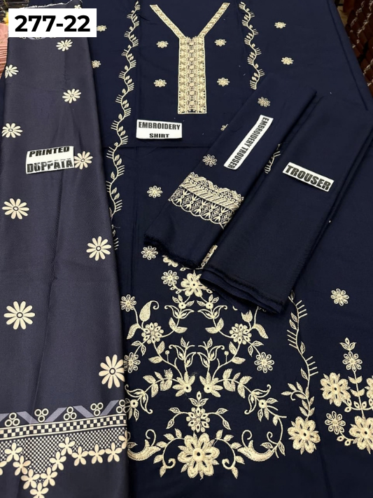 VOL 277 | DS 22 | DHANAK EMBROIDERED WOOL SHAWL 3PC