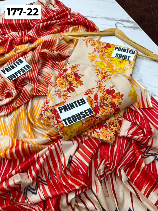 VOL 177 | DS 22 | DIGITAL PRINTED LINEN 3PC LINEN DUPATTA