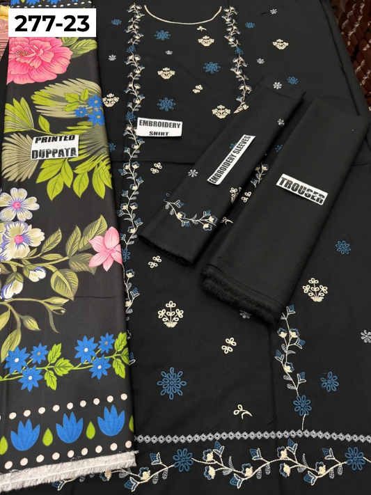 VOL 277 | DS 23 | DHANAK EMBROIDERED WOOL SHAWL 3PC
