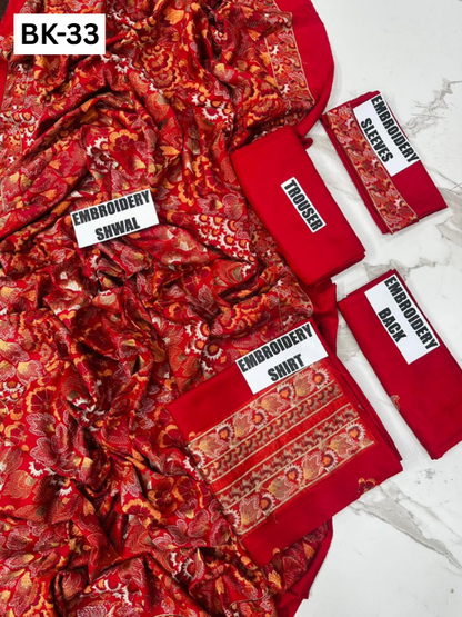 BAREEZE KARANDI | DS 33 | KARANDI EMBROIDERED 3PC WITH EMBROIDERED SHAWL