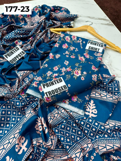 VOL 177 | DS 23 | DIGITAL PRINTED LINEN 3PC LINEN DUPATTA