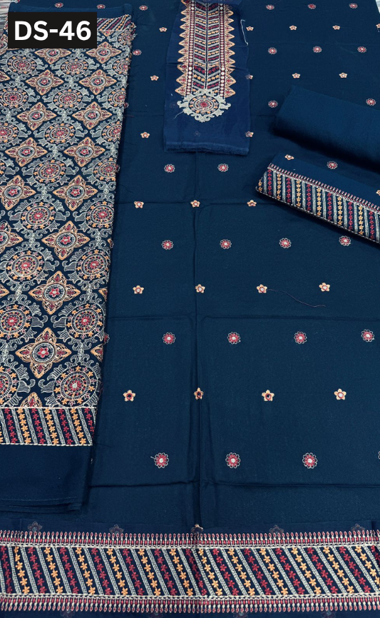 BAREEZE KARANDI | DS 46 | KARANDI EMBROIDERED 3PC WITH EMBROIDERED SHAWL
