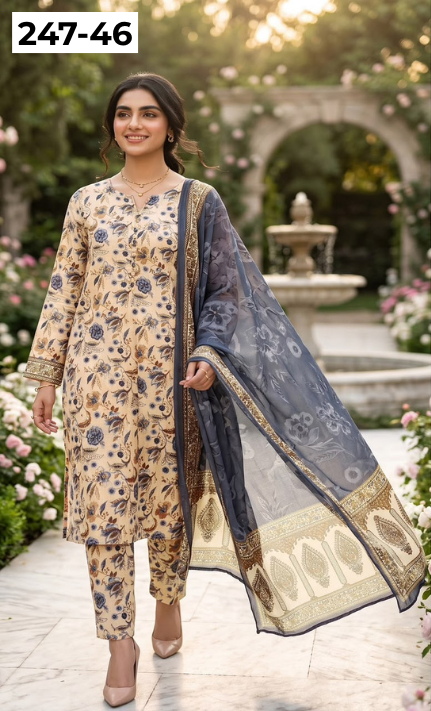 VOL 247 | DS 46 | DIGITAL PRINTED LAWN THREE PIECES VOIL LAWN DUPATTA