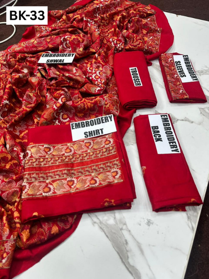 BAREEZE KARANDI | DS 33 | KARANDI EMBROIDERED 3PC WITH EMBROIDERED SHAWL