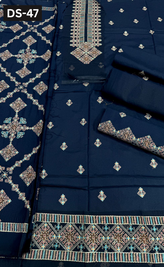 BAREEZE KARANDI | DS 47 | KARANDI EMBROIDERED 3PC WITH EMBROIDERED SHAWL