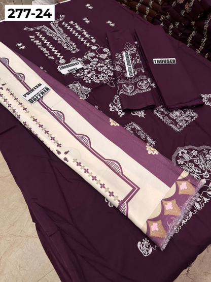VOL 277 | DS 24 | DHANAK EMBROIDERED WOOL SHAWL 3PC