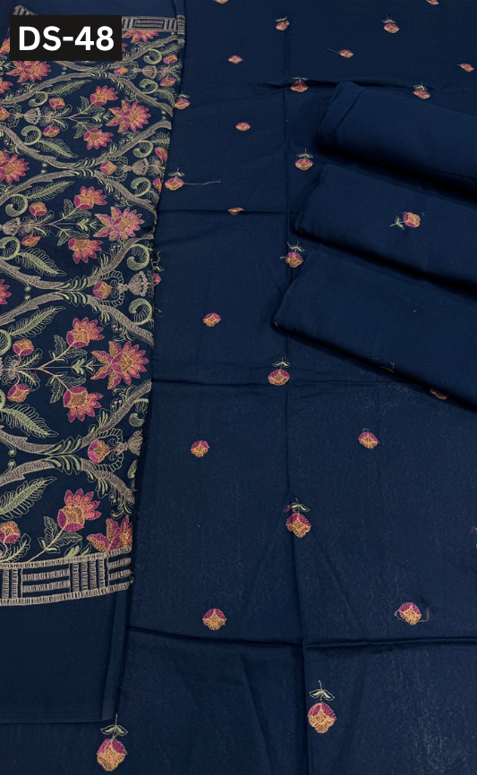 BAREEZE KARANDI | DS 48 | KARANDI EMBROIDERED 3PC WITH EMBROIDERED SHAWL