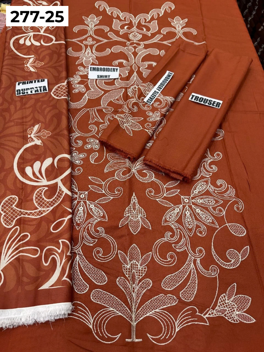 VOL 277 | DS 25 | DHANAK EMBROIDERED WOOL SHAWL 3PC