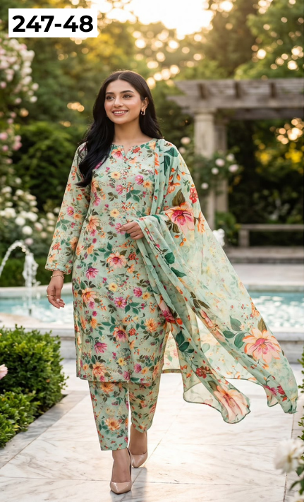 VOL 247 | DS 48 | DIGITAL PRINTED LAWN THREE PIECES VOIL LAWN DUPATTA