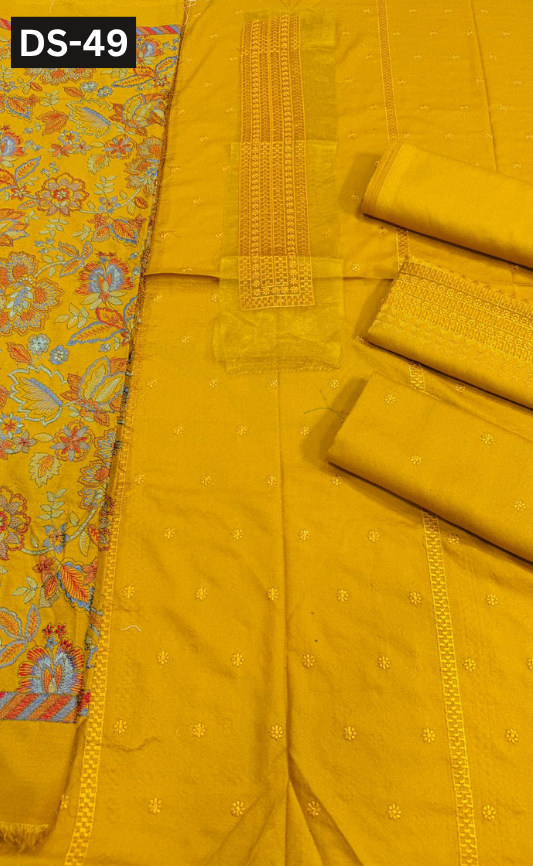 BAREEZE KARANDI | DS 49 | KARANDI EMBROIDERED 3PC WITH EMBROIDERED SHAWL