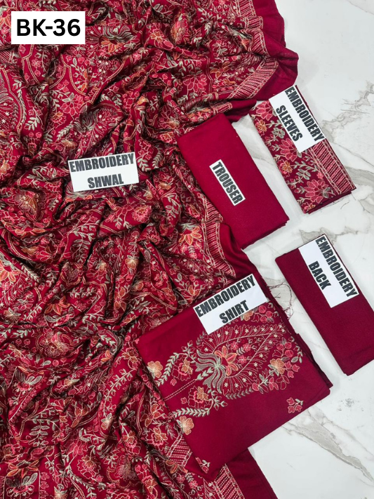 BAREEZE KARANDI | DS 36 | KARANDI EMBROIDERED 3PC WITH EMBROIDERED SHAWL